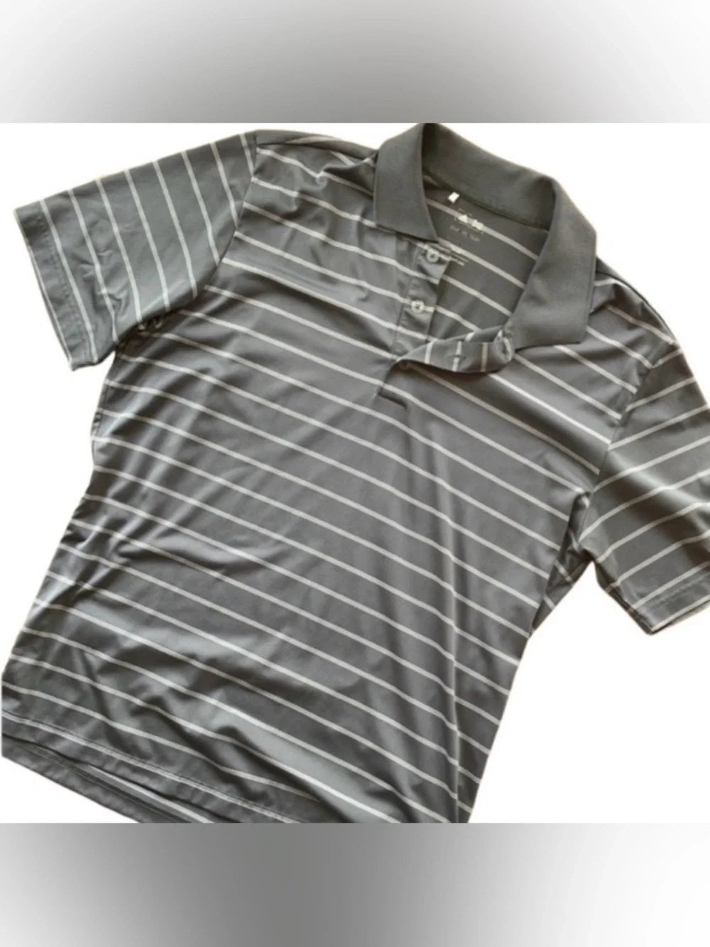 Adidas Puremotion Men’s Med Golf Shirt Gray and White Stripe